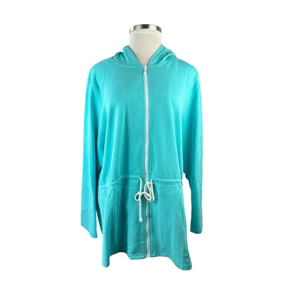 Belle by Kim Gravel Perfect Pique Haute Zip Anorak Aqua Blue Womens Plus Size 4X - Picture 14 of 14